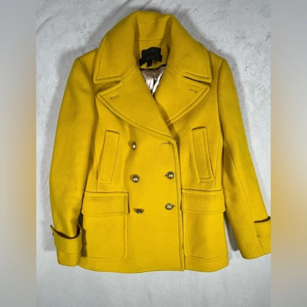 J. Crew Size 4 Stadium Cloth Nello Gori Yellow Majesty Wool Pea Coat Jacket EUC - Picture 9 of 13